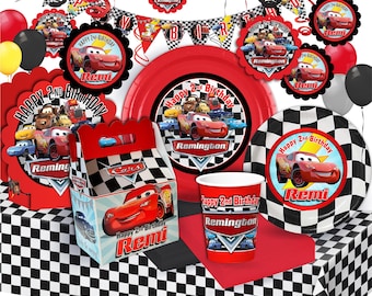 Paquete de fiesta Ultimate de Cars para 12 invitados, paquete de suministros para fiesta de cumpleaños de Rayo McQueen