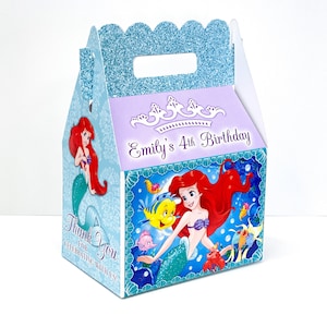 Princess ariel little mermaid birthday personalized gable favor goody boxes, pack of 8