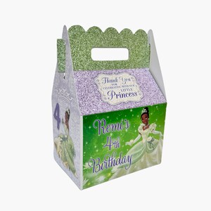 Princess and the Frog Tiana Birthday Party, QTY 8 Personalized Gable Favor Boxes