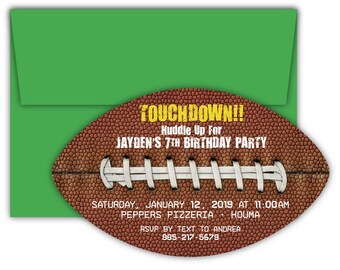 Football Birthday Invitation Die Cut, Set of 12 PRINTED INVITATIONS