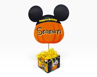 Halloween Birthday personalized table centerpiece, Mickey & Minnie