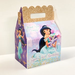 Princess Jasmine Aladdin Birthday Party, QTY 8 Personalized Gable Favor Boxes