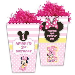 Baby Minnie Mouse First Birthday Personalized Popcorn Box, pack of 8