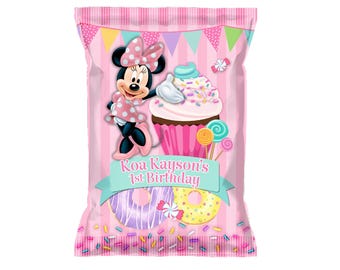Minnie Mouse Donut Sweet Shop Candy Party, custom chip bags, snack bags, pouches, set of 12