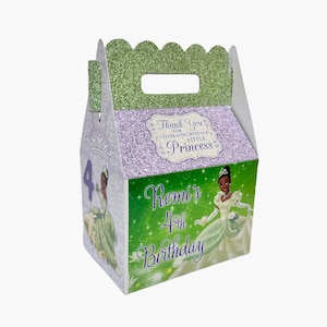 Princess and the frog tiana birthday party, qty 8 personalized gable favor boxes