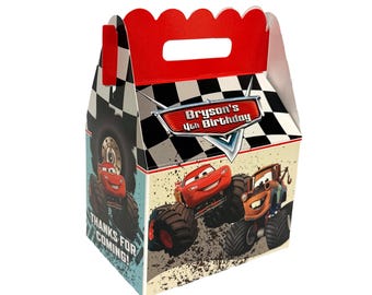 Cars Monster Trucks Lightning McQueen & Mater Party Personalized Favor boxes, pack of 8