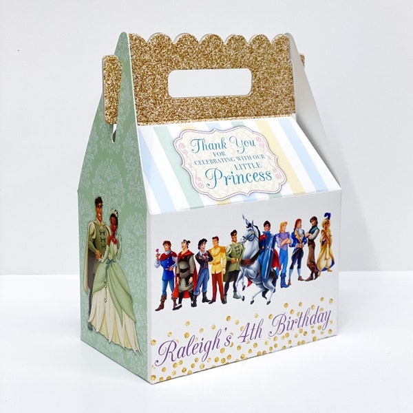 Disney Prince Boy Box for Princess PartyParty, Qty 8 Personalized Gable Favor Boxes