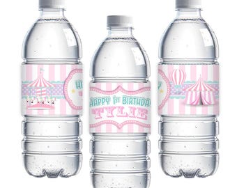 Circus Carnival Pastels Personalized Water Bottle Labels, Set of 15