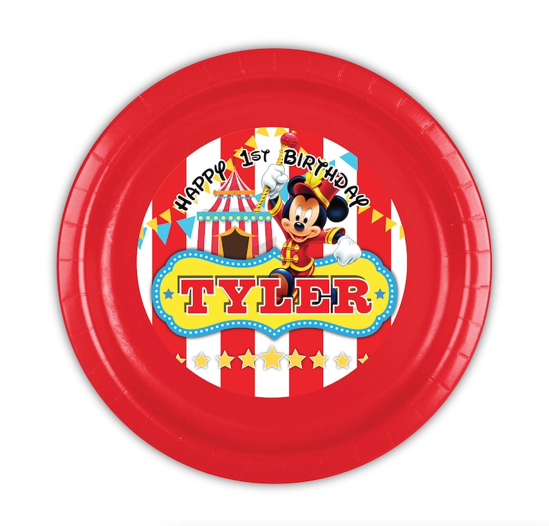 Mickey Mouse Carnival Circus Birthday Party Personalized Meal Plates pack of 12