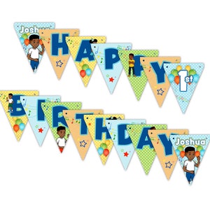 Gracie's corner© happy birthday personalized banner decoration, pennant & ribbon banner, birthday boy, official licensed product