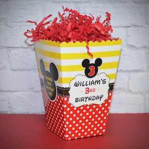 Mickey Mouse Birthday Party Personalized Popcorn Box, pack of 8