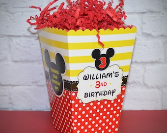 Mickey Mouse Birthday Party Personalized Popcorn Box, pack of 8