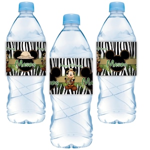 Mickey Mouse Safari Party, water labels, drink label, safari party, jungle safari party decoration, safari party supplies, Mickey Mouse safari, safari water bottle labels