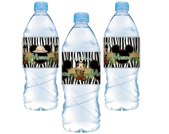 Mickey mouse jungle safari party personalized water bottle labels pack of 15