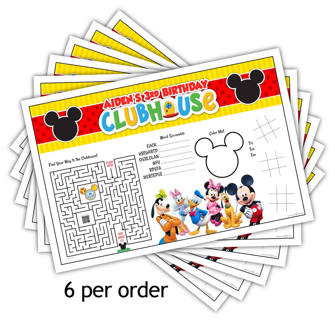 Mickey Mouse Clubhouse Personalized Placemats for Parties, 6 Count - Etsy