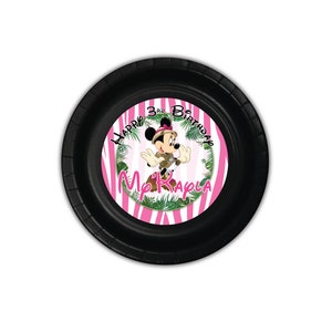 Minnie Mouse Jungle Safari PINK ZEBRA Personalized Cake Plates, pack of 12