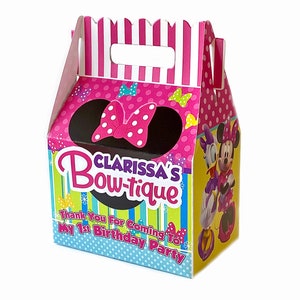 Minnie mouse bow-tique birthday party, personalized gable favor boxes, pack of 8