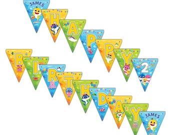 Baby Shark Happy Birthday Banner, Personalized decoration