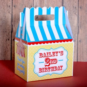 Circus Carnival Party, Personalized Gable Favor Boxes, pack of 8 image 1