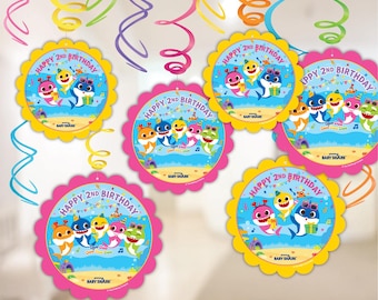 Baby Shark GIRL Birthday Party Swirls Decorations, hanging swirls, 12 count