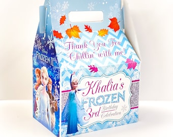 Frozen 2 Ice Princess Birthday Party, QTY 8 Personalized Gable Favor Boxes