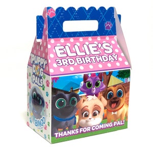 Puppy Dog Pals Girl with More Friends Birthday Party, Personalized Gable Favor Boxes, pack of 8