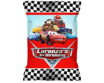 Cars Party Chip Bags: Personalized Snack Pouches, Pack of 12