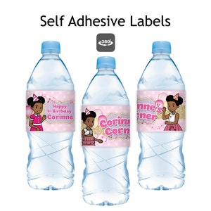 Gracie's Corner Birthday pink Party for girls, custom water bottle labels personalized for your birthday girl. African American girl birthday party, Gracie Corner Party decorations, drink labels, water label, Gracie's Corner Party Supplies on sale
