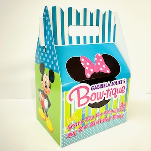 Minnie Mouse Bow-tique Birthday Party BOY BOX, Personalized Gable Favor Boxes, pack of 8