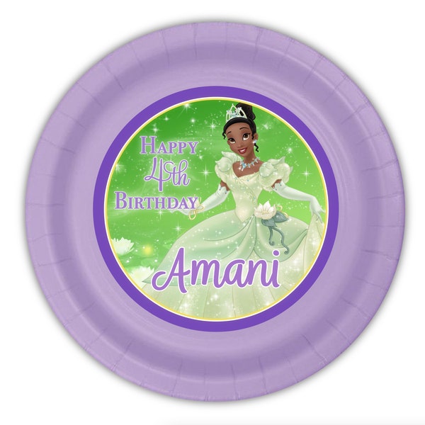 Princess Tiana and the Frog Birthday Party, Personalized Cake Dessert Plates, pack of 12