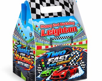 Two Fast Two Curious Race Car Birthday Party Favor Boxes - Pack of 8