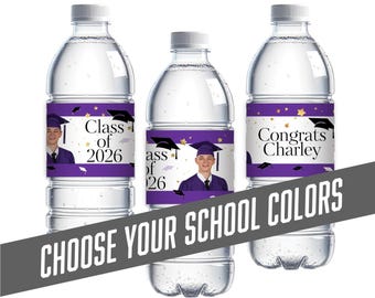 Graduation Personalized Photo Water Bottle Labels, PACK of 15