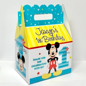 Mickey Mouse 1st First Birthday Party, Personalized Gable Favor Boxes turquoise teal, Pack of 8 boxes