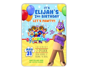 Doggyland Birthday Invitation, Set of 16 PRINTED INVITATIONS