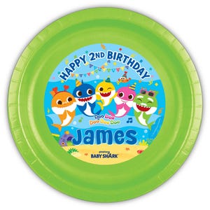 Baby Shark Birthday Party Personalized Meal Plates, 12count, Celebration