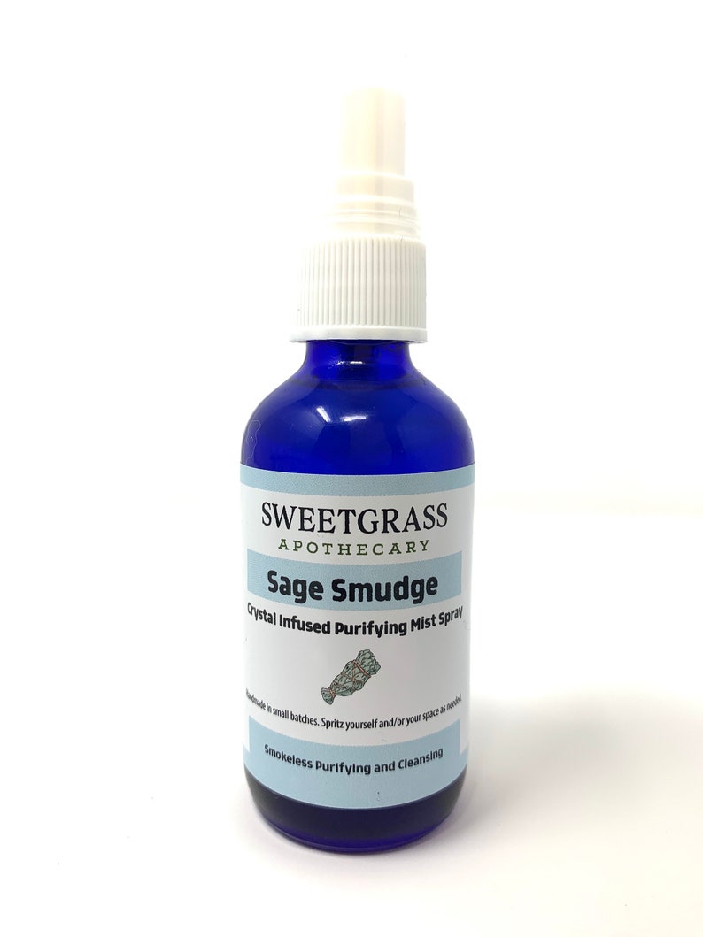 Sage Smudge Spray Smokeless Smudge Good Spirit Spray Room Cleansing Crystal Infused Spray Clear Negative Energy Gem Essence image 4