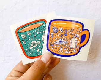 Tea Cup Vinyl Sticker | laptop sticker | Stickers for Hydroflask | small gift for her | Cup Stickers | waterproof| Tea Sticker