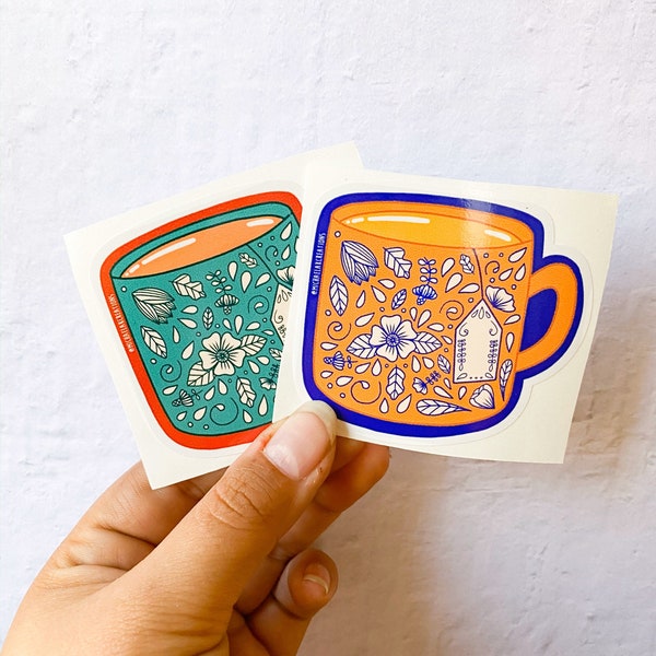 Tea Cup Vinyl Sticker | laptop sticker | Stickers for Hydroflask | small gift for her | Cup Stickers | waterproof| Tea Sticker
