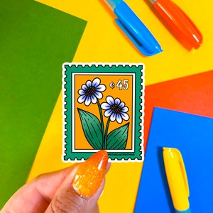 Blue & White Flower stamp sticker |Stamp Sticker | Stickers for Hydroflask |Flower sticker|envelope stickers |Waterproof stickers|