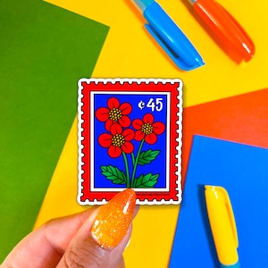 Red Flower Stamp sticker |Stamp Sticker | Stickers for Hydroflask |Flower sticker|envelope stickers |Waterproof stickers|Cute flower gift
