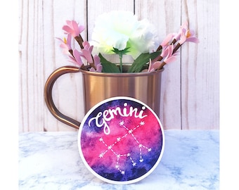 GEMINI Sticker, Watercolor Sticker, Round Sticker, Zodiac, Zodiac Sticker, Gemini,waterproof, water Bottle, laptop, small gift for him/her