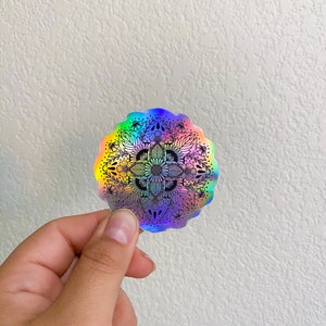 Holographic Mandala Sticker | Stickers for Hydroflask | laptop stickers | Flower Stickers | Waterproof stickers | Mandala sticker