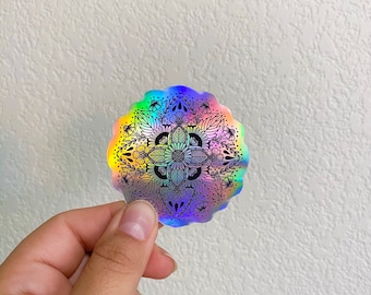 Pegatina de mandala holográfica / Pegatinas para Hydroflask / Pegatinas para portátil / Pegatinas de flores / Pegatinas impermeables / Pegatina de mandala