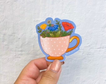 Tea Cup Sticker | Stickers | Stickers for Hydroflask | laptop stickers | Waterproof Stickers | Flower Stickers | tea gift
