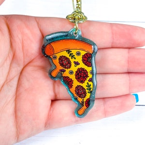 Pizza Keychain | Pizza lover | Acrylic Keychain | Floral Keychain | Keychain | cute keychain | Food Keychain| Glitter Keychain