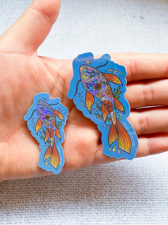Koi Fish Sticker | Stickers for Hydroflask | laptop stickers | Flower Stickers | Waterproof stickers | Fish sticker | glitter sticker