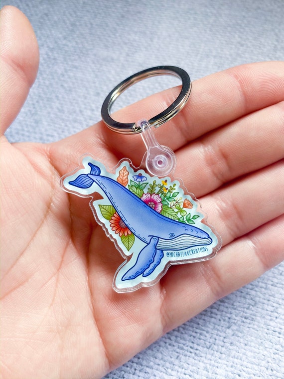 Whale Keychain Whale Gift Acrylic Keychain Floral Etsy