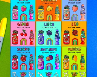 Zodiac Sticker Sheets,Stickers for Hydroflask,laptop sticker,Car decals,Trendy stickers,Astrology stickers,Kindle Sticker, Zodiac stickers