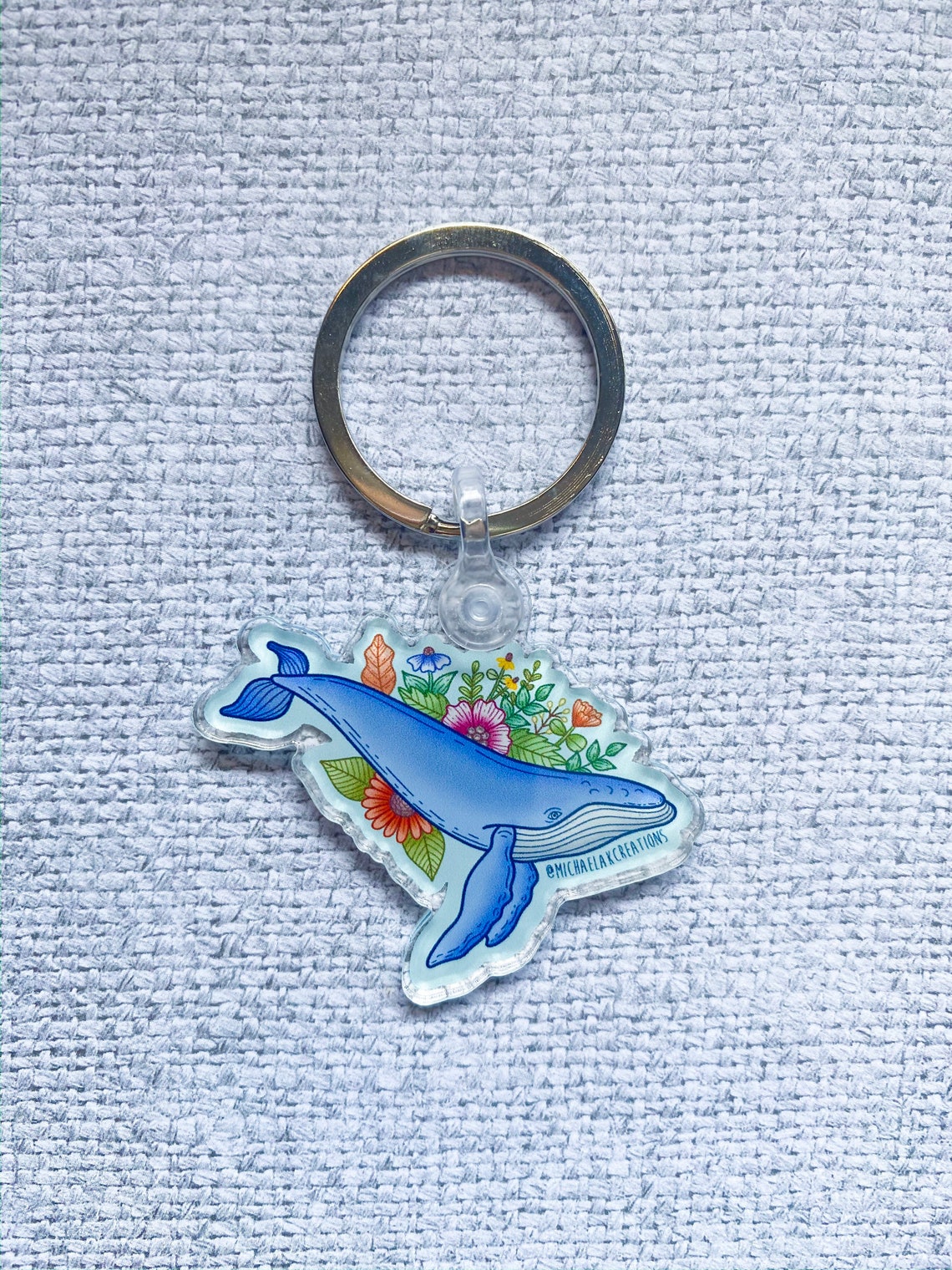 Whale Keychain Whale Gift Acrylic Keychain Floral Etsy