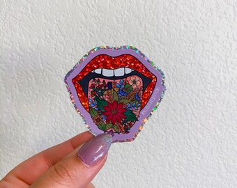 Mouth sticker | Flower Mouth Sticker | Stickers for Hydroflask |Flower sticker | holographic stickers | Waterproof stickers|Glitter Sticker